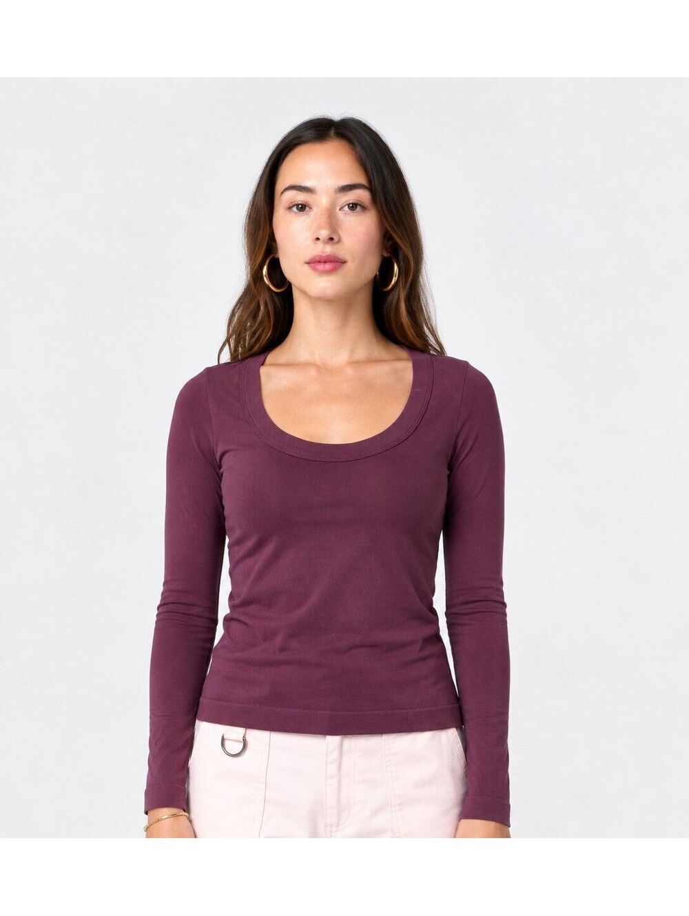 Derek Heart Women's Long Sleeve Scoop Neck Top Purple S/M